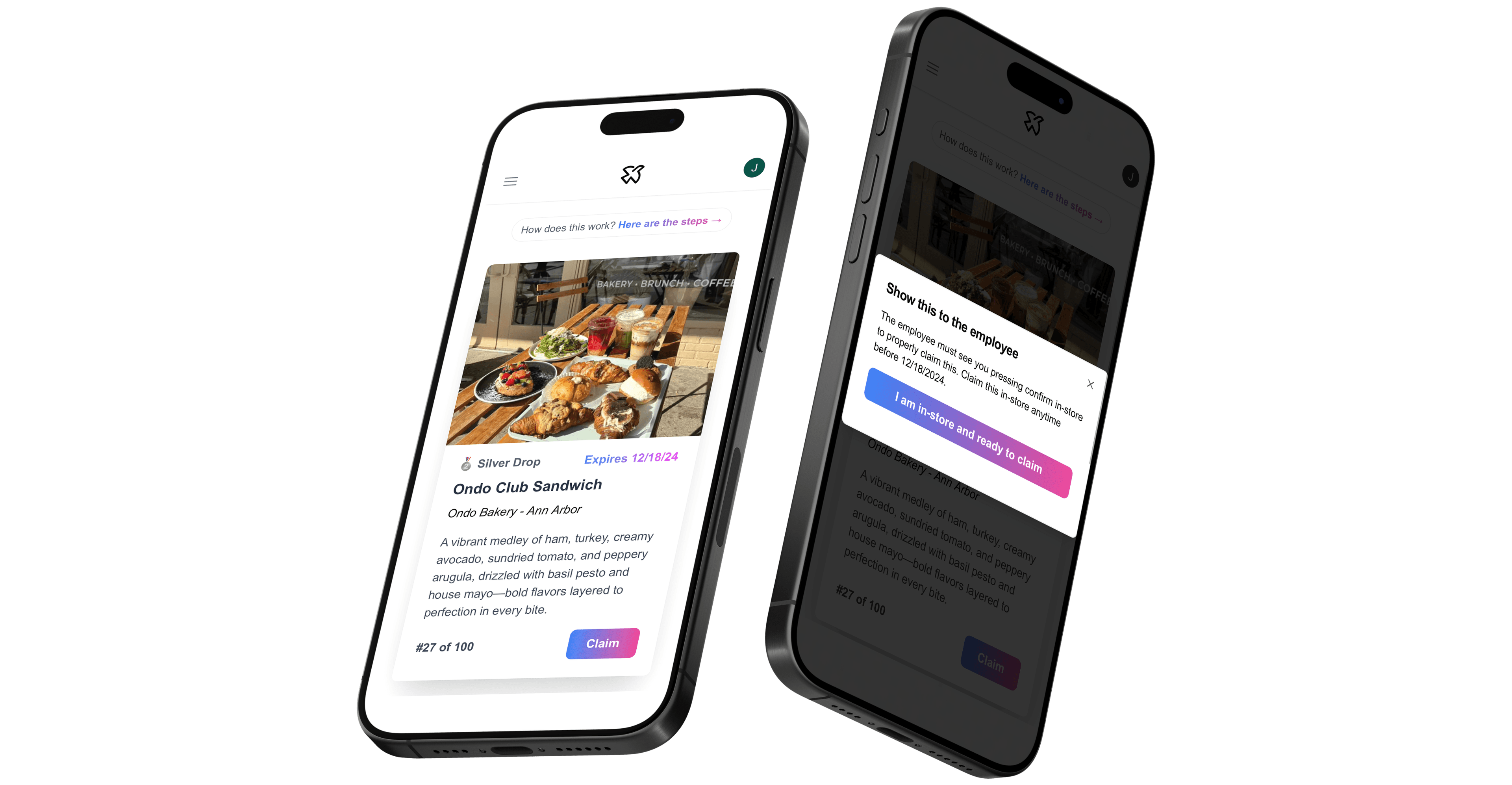 Mobile app interface showing deal claiming process